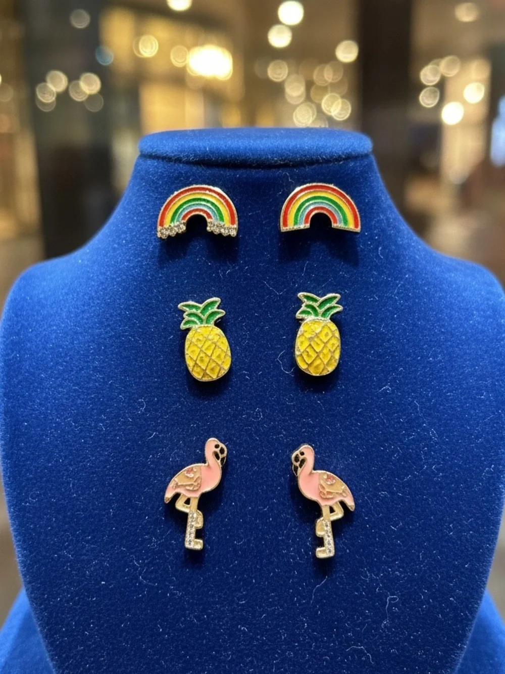 Kids Rainbow, Pineapple & Flamingo Earring Set - Pink, Yellow, Green, Multicolor